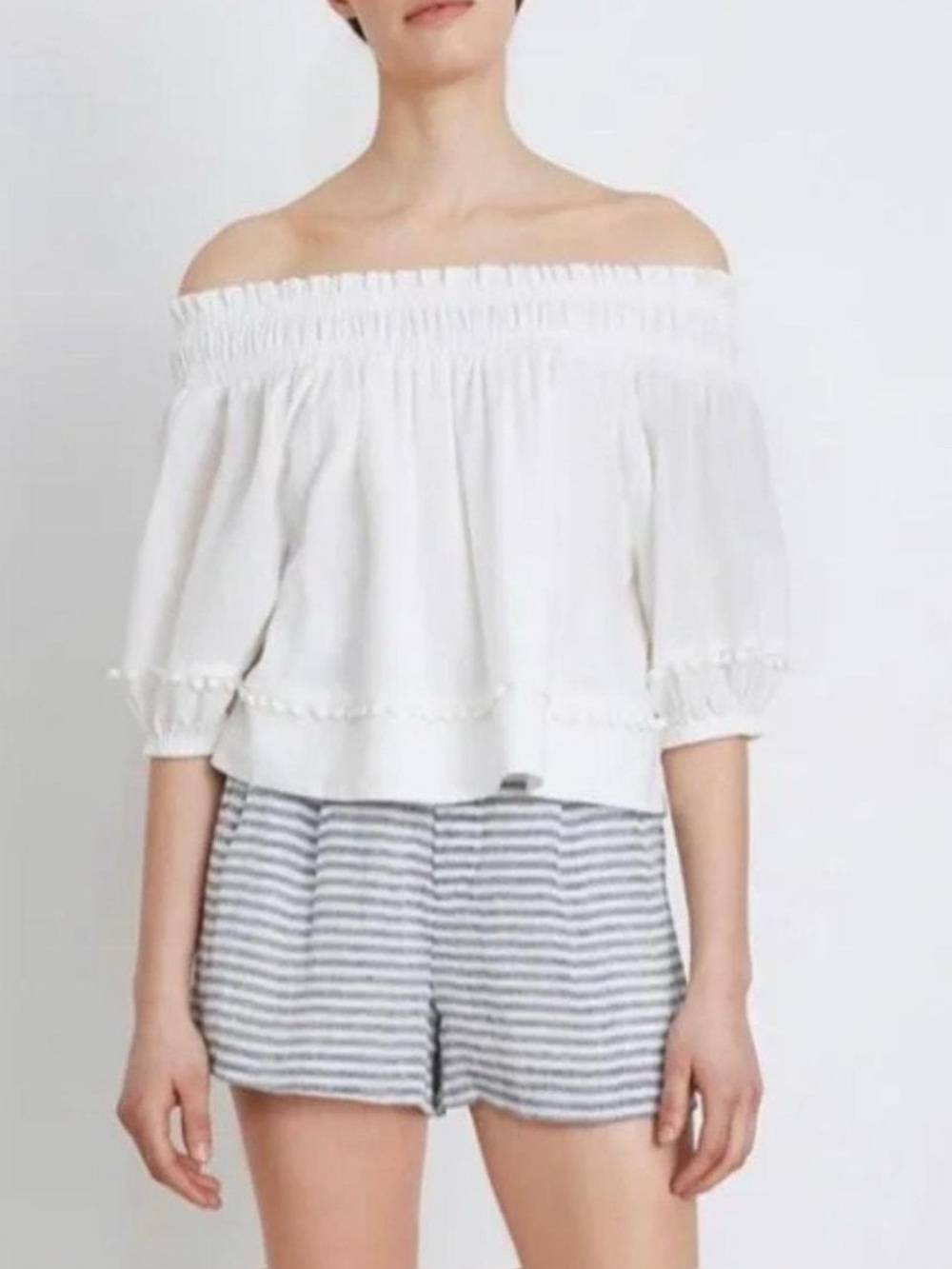 APIECE APART White Cotton Margarita Off-the-Shoulder Top Size Small